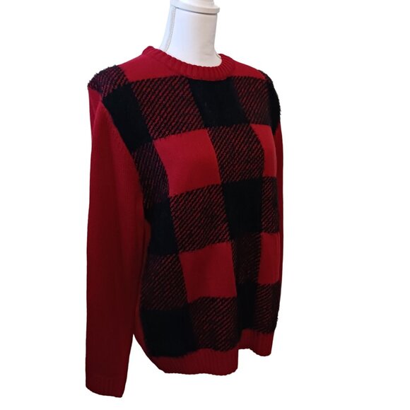 NEW Weatherproof Vintage Buffalo Check Crew Neck Sweater Black & Red Size L - Picture 4 of 11